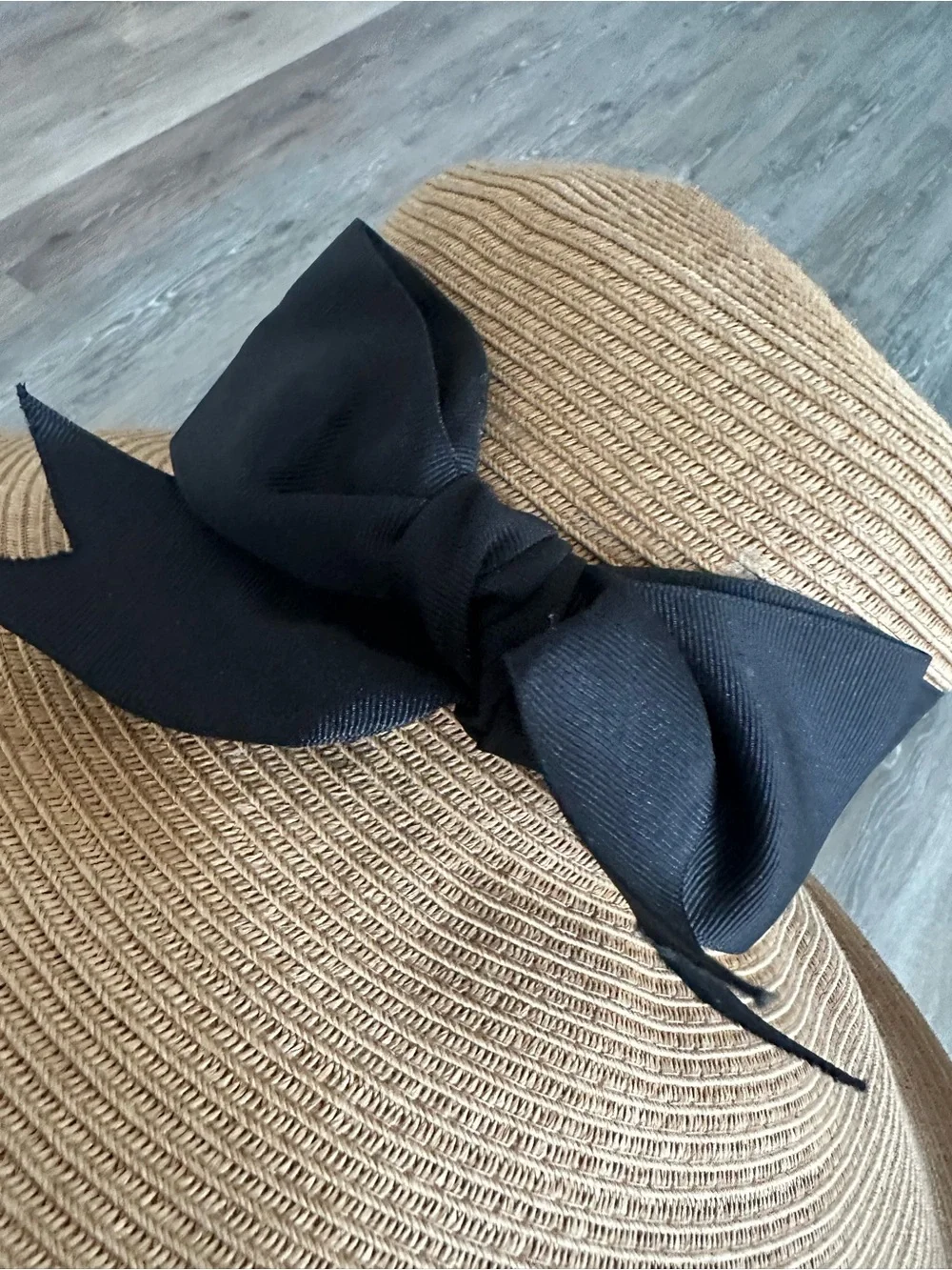 Custom made Straw Wide-Brim Sun Hat with Black Bow